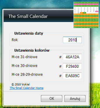 The Small Calendar Gadżet - Ustawienia